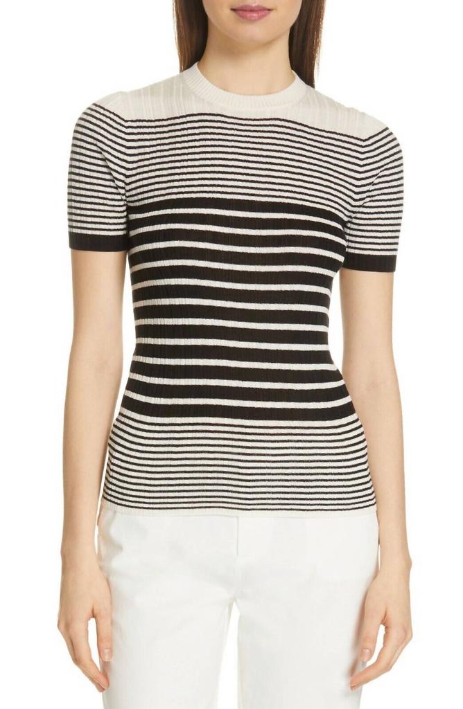 ATM Atm - Striped Short Sleeve Silk Cashmere Knit Sweater