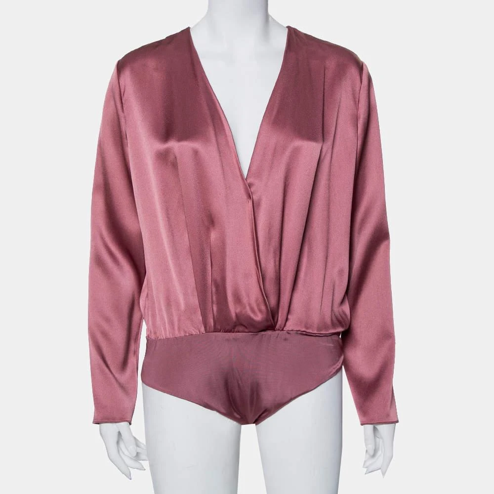 Cushnie et Ochs Cushnie et Ochs Pink Silk Charmeuse Faux Wrap  Body Suit L 4