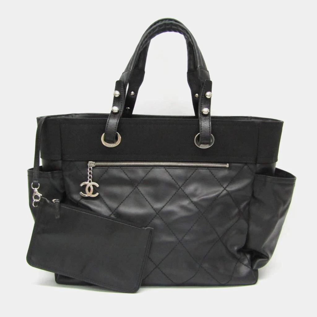 Chanel Chanel Black Coated Canvas and Leather Paris Biarritz Tote Bag 1