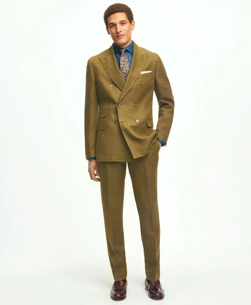 Brooks Brothers Slim Fit Linen Herringbone Double-Breasted Suit Jacket 2