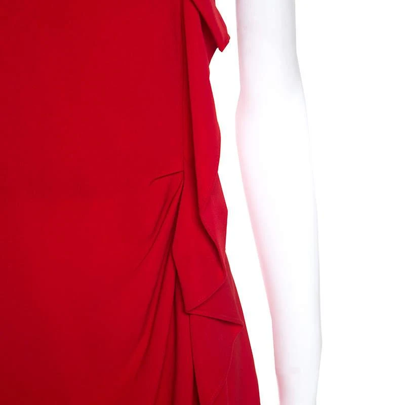 CH Carolina Herrera CH Carolina Herrera Red Crepe Ruffle Detail Sleeveless Maxi Dress S 4