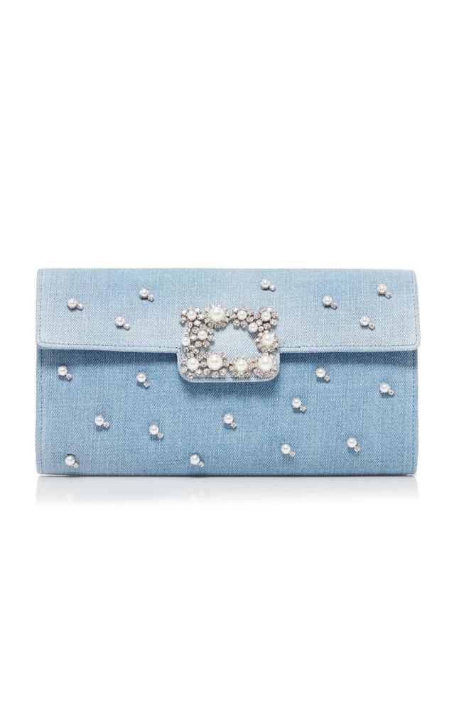 Roger Vivier Roger Vivier - Pearl-Embellished Denim Clutch - Blue - OS - Moda Operandi 1