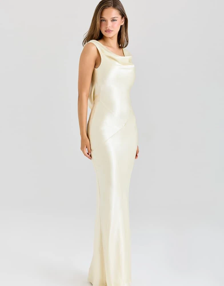 House OF CB Safaira Cowl Neck Satin Gown in Lemon at Nordstrom, Size Large House OF CB Safaira Cowl Neck Satin Gown in Lemon at Nordstrom, Size Large