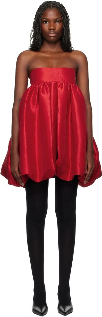 strapless open back dress Bishop Sleeve Mini Dress in Blood Red