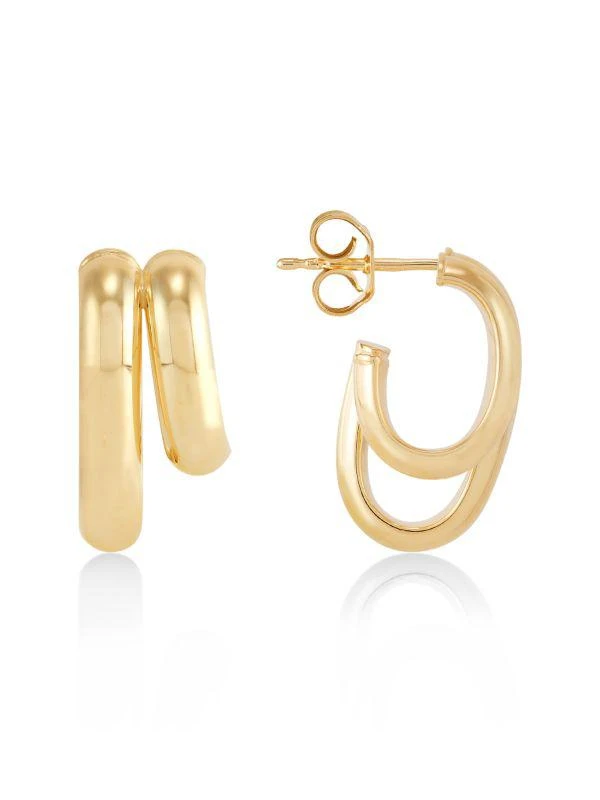 Saks Fifth Avenue 14K Yellow Gold Double Graduated Three-Quarter Tube Hoop Earrings 1