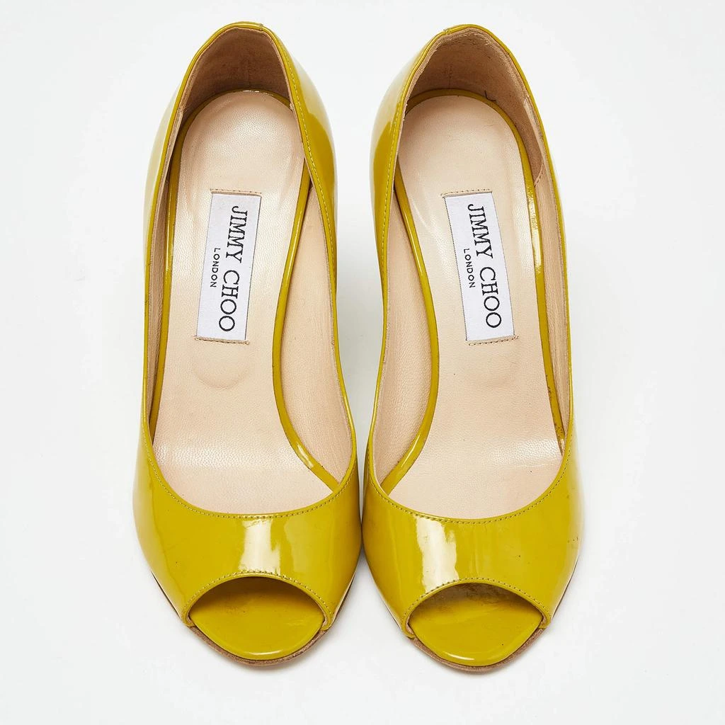 Jimmy Choo Jimmy Choo Yellow Patent Leather Baxen Peep Toe Wedge Pumps 36 3