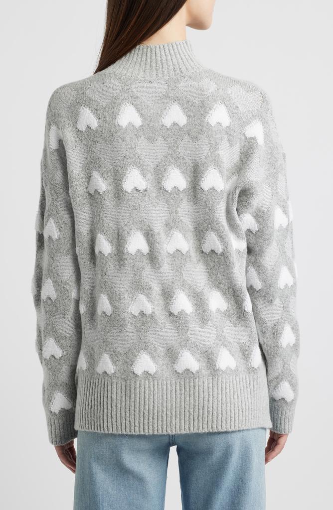 Bobeau Heart Jacquard Mock Neck Sweater