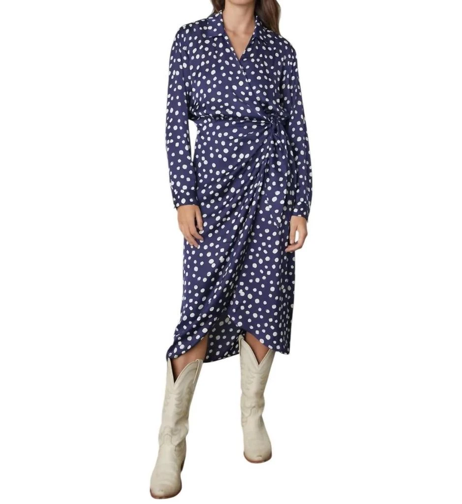Velvet by Graham & Spencer Zendaya Polka Dot Wrap Dress In Navy 1