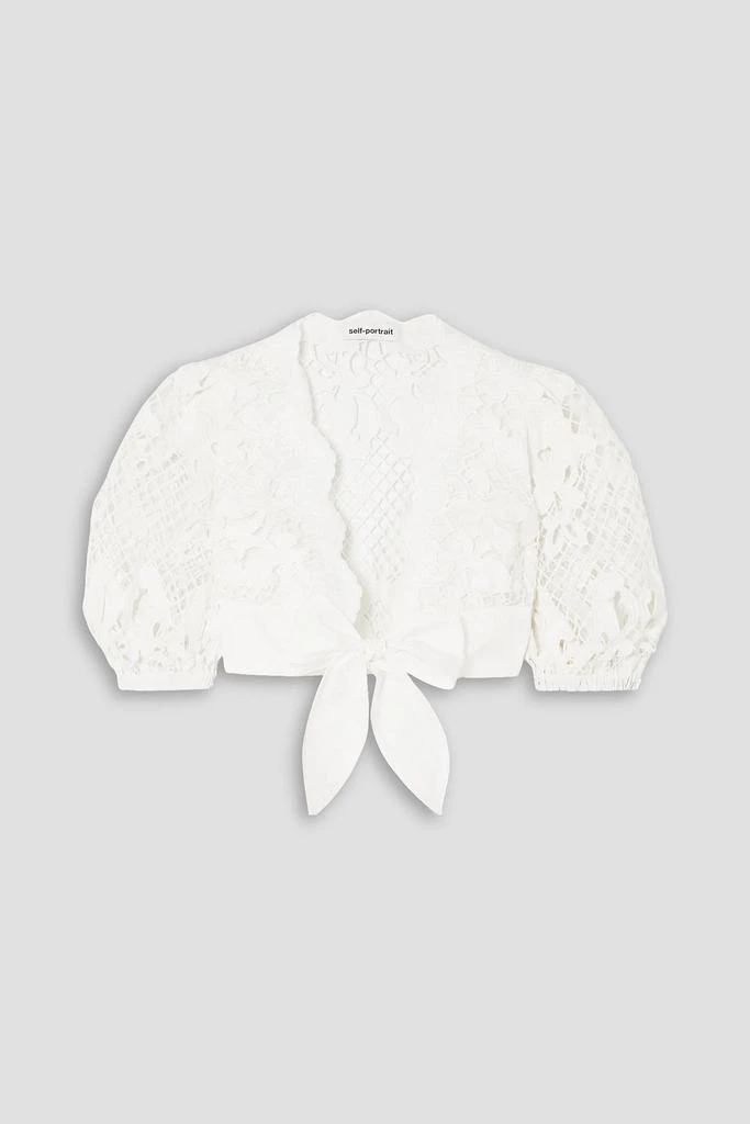 Self Portrait Tie-front broderie anglaise cotton-poplin top 1