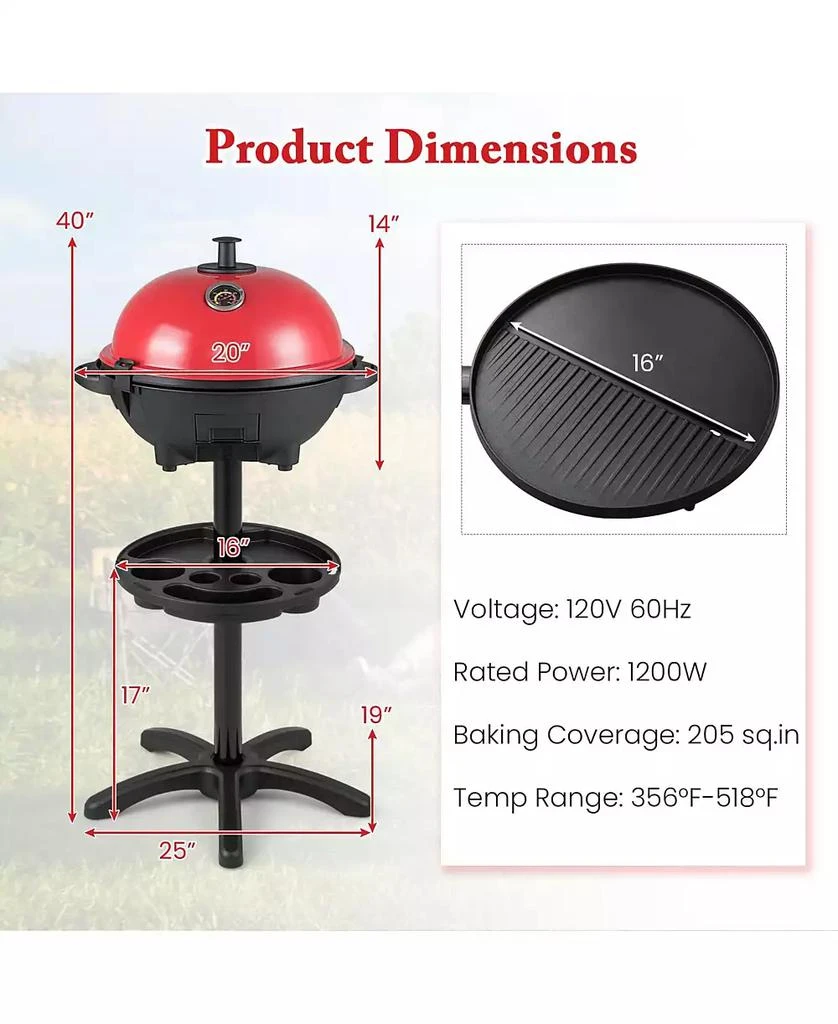 Ecooso Electric BBQ Grill 1200W Indoor Outdoor Grill with 2-Zone Non-Stick Grilling Plate-Red 2