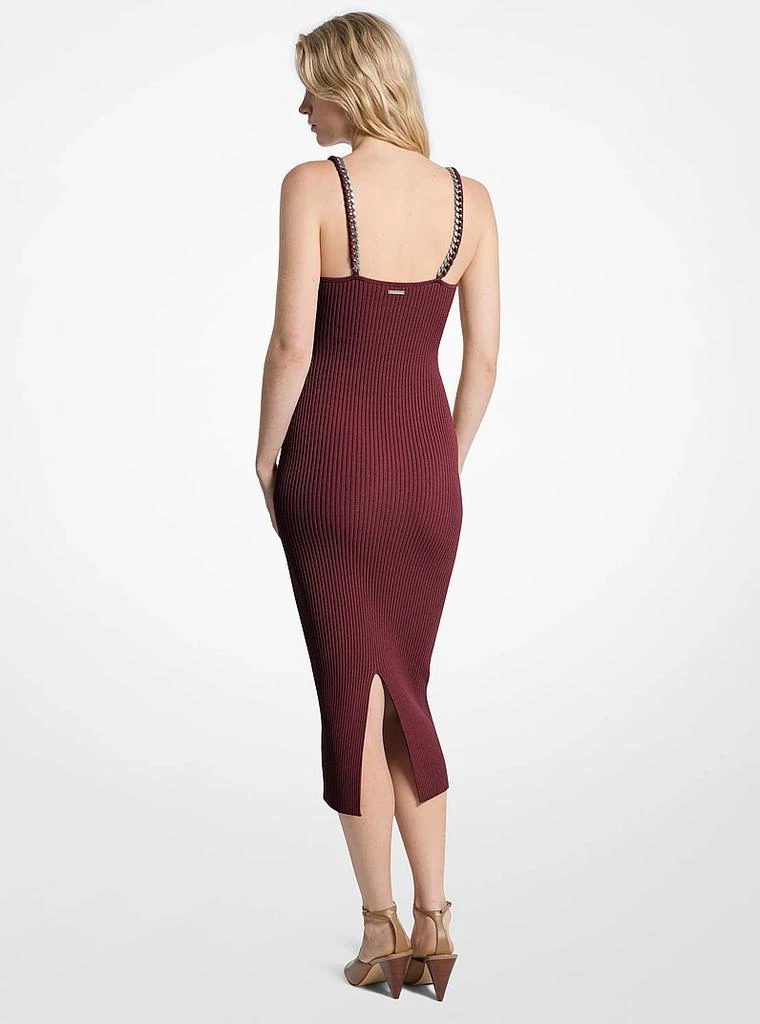 Michael Kors Chain Trim U Neck Ribbed Dress - Oxblood
