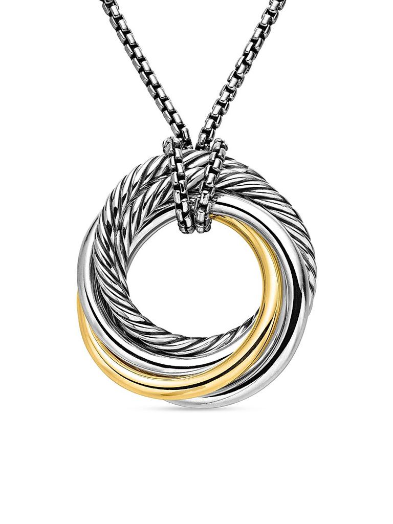 David Yurman Crossover Pendant Necklace in Sterling Silver with 14K Yellow Gold, 28mm