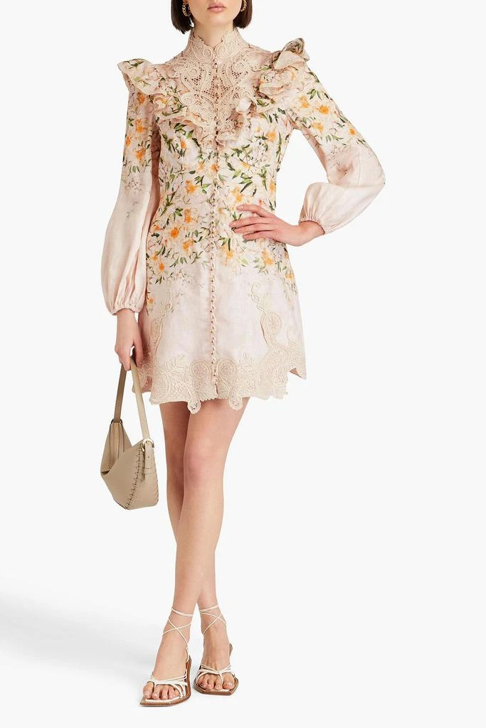 Zimmermann Lace-trimmed ruffled floral-print linen mini dress 2