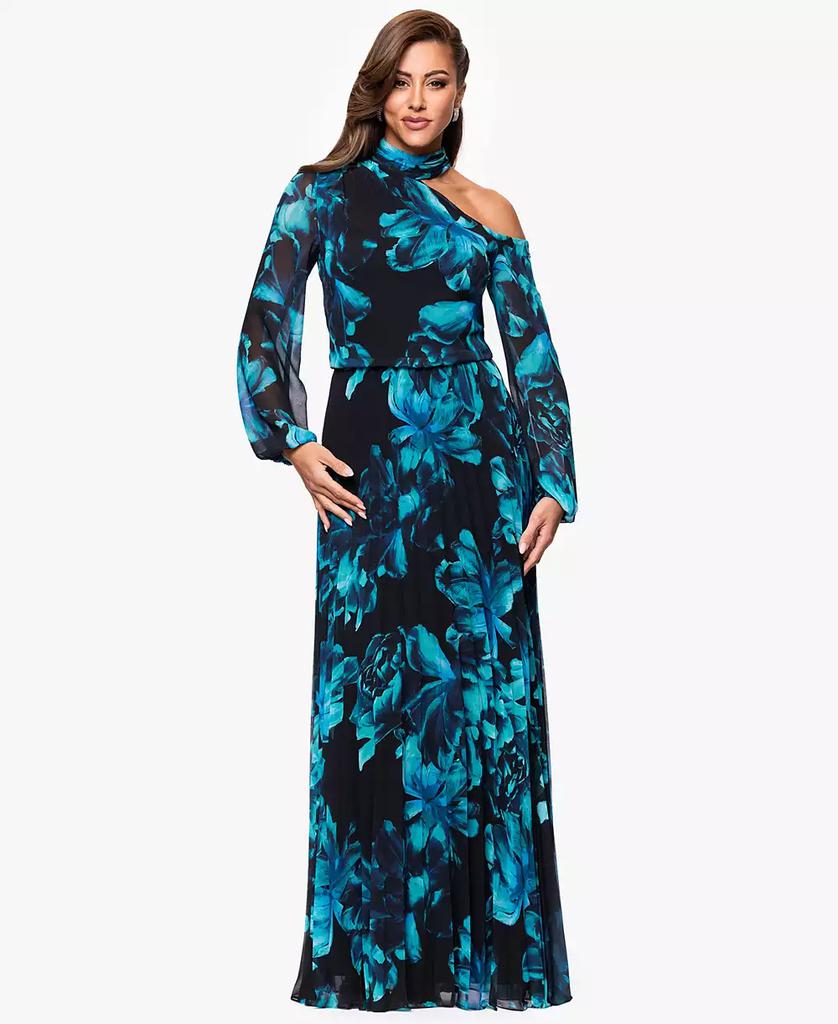 XSCAPE Women's Printed Mock-Neck Cutout Maxi Dress