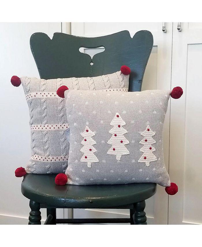 Melange Collection Cable Knit Holiday Throw Pillow, 14" x 14"