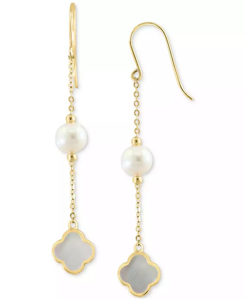 Effy EFFY® Freshwater Pearl 
Mother-of-Pearl Clover Linear Drop Earrings in 14k Gold