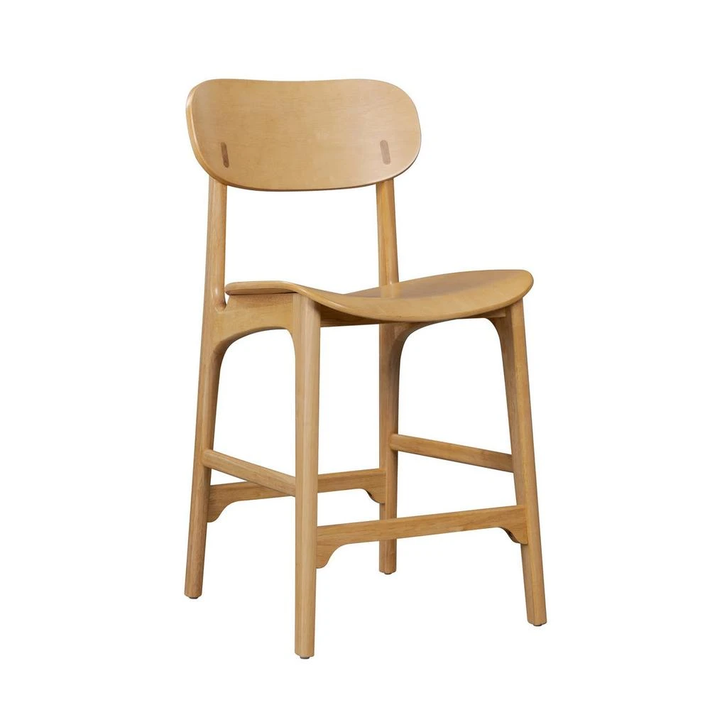 Hivvago Seln 24 Inch Counter Stool Chair, Curved Seat, Open Back, Light Brown Wood