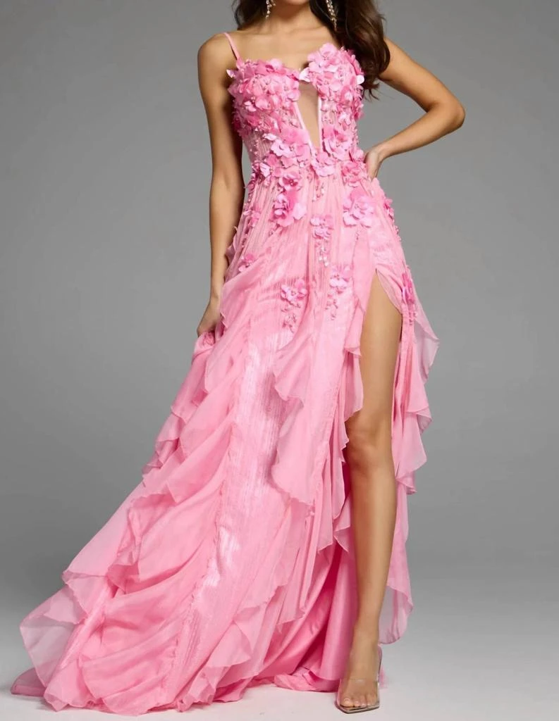 Jovani Jovani - Floral Applique Ruffled Gown 2