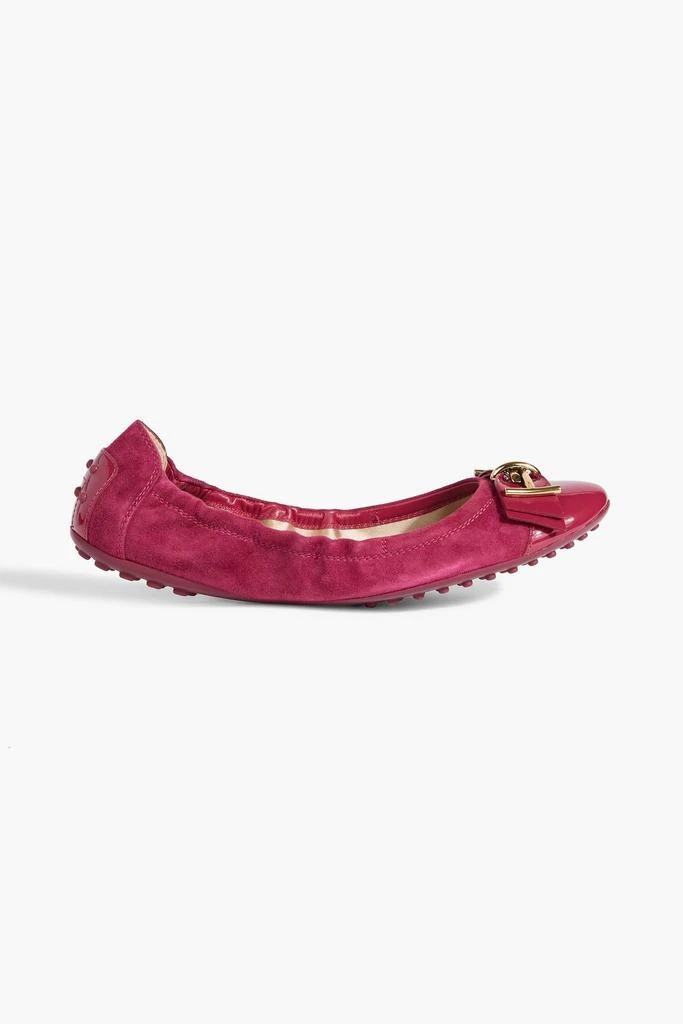 Tod's Embellished patent-leather and suede ballet flats 1