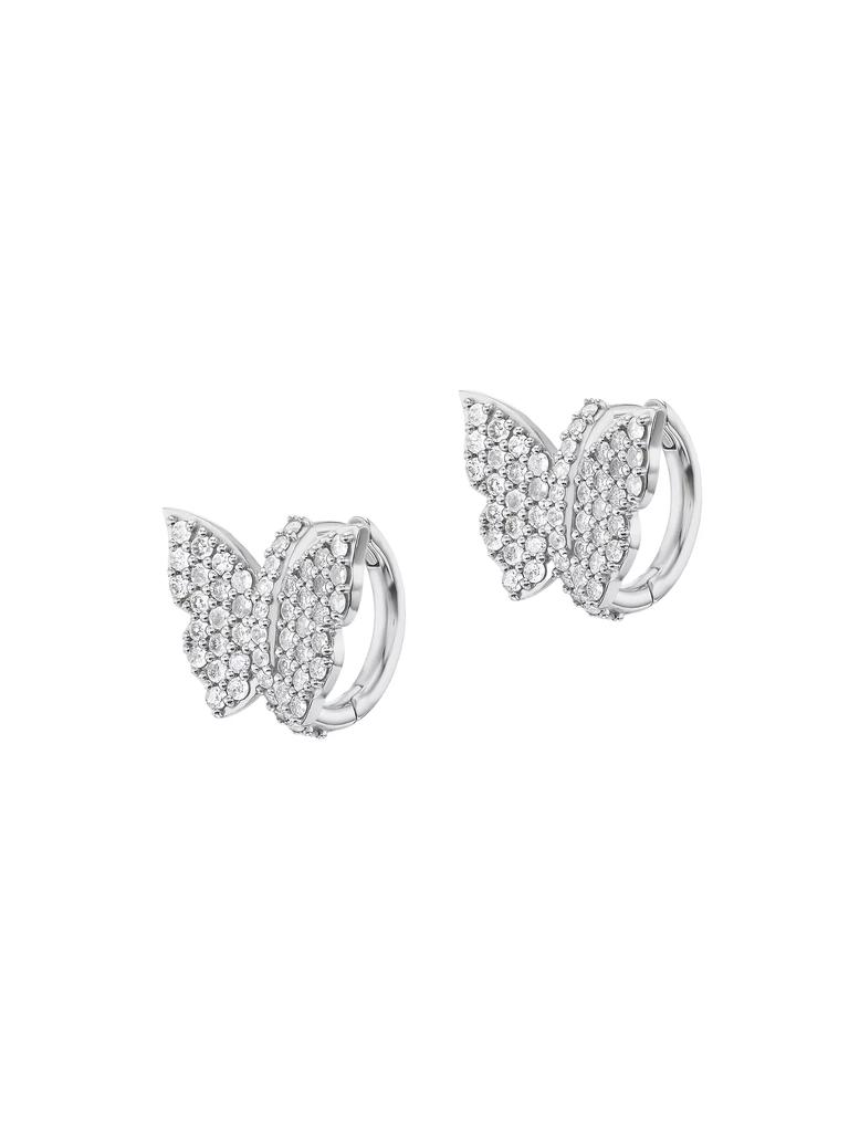 Sheryl Lowe Sterling Silver & 1.40 TCW Diamond Butterfly Huggie Hoop Earrings