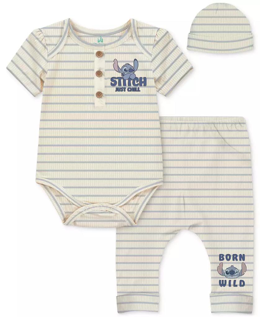Disney Baby Boys 3-Pc. Stitch Stripe Bodysuit, Pants & Hat Set