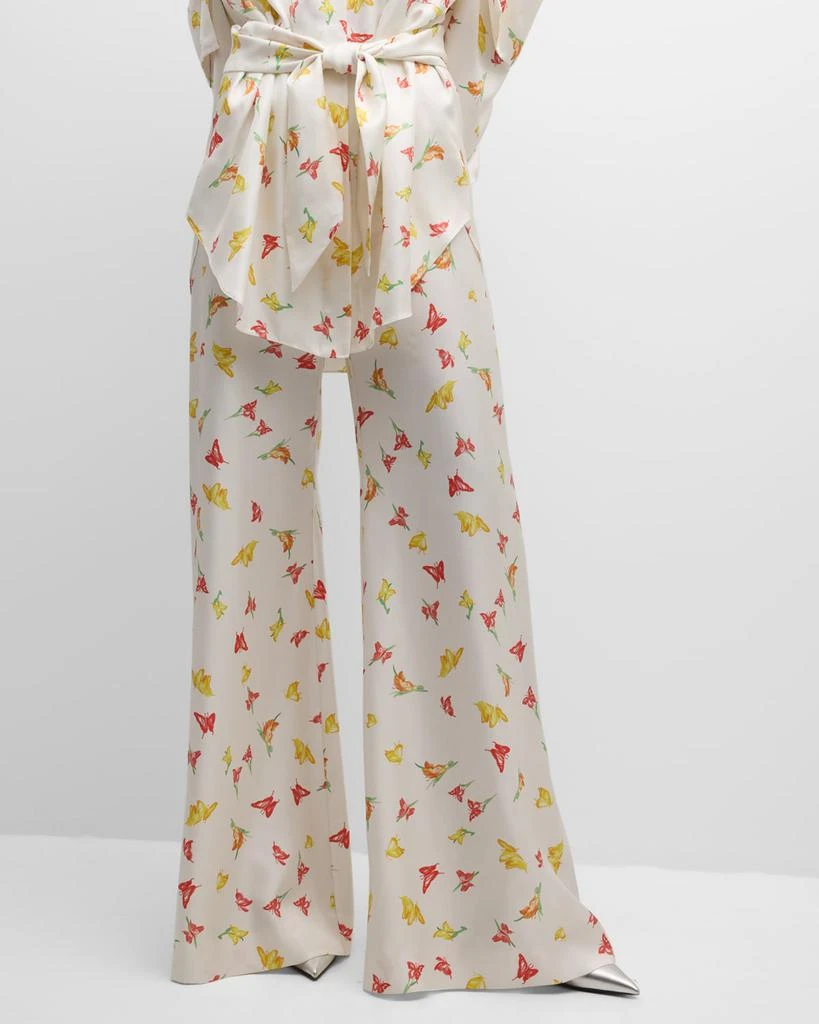 Hellessy Luc High-Rise Butterfly-Print Wide-Leg Silk Palazzo Pants 6