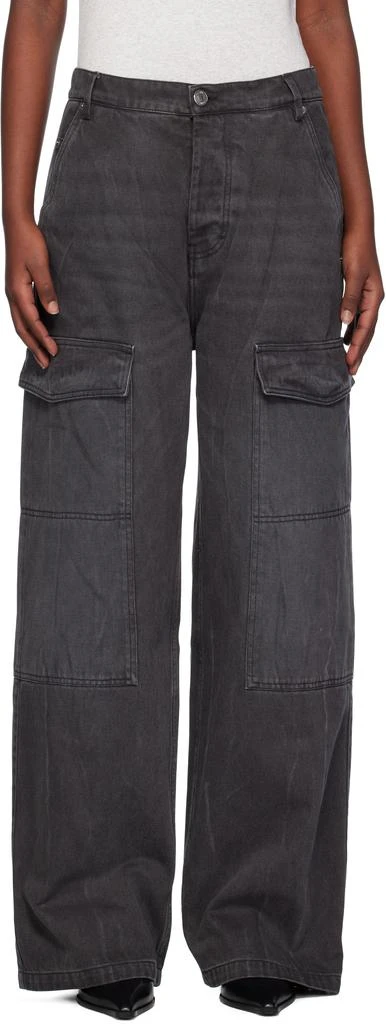AMI Black Worker Baggy Denim Cargo Pants 1
