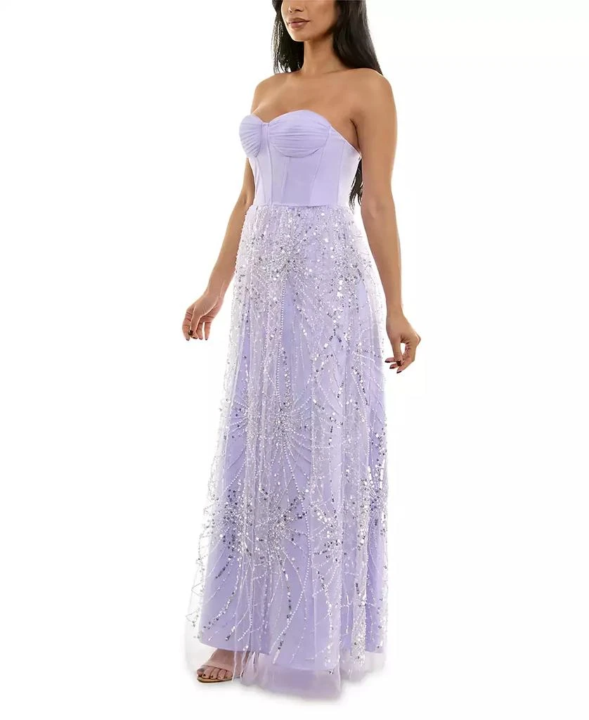 Violet Weekend Juniors' Sequin Pearl Corset Gown 3