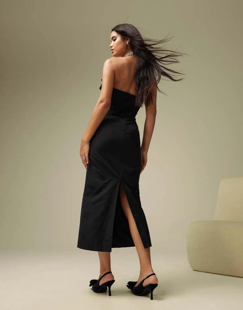 ASOS ASOS DESIGN exaggerated ruffle bandeau corset midi dress in black 4