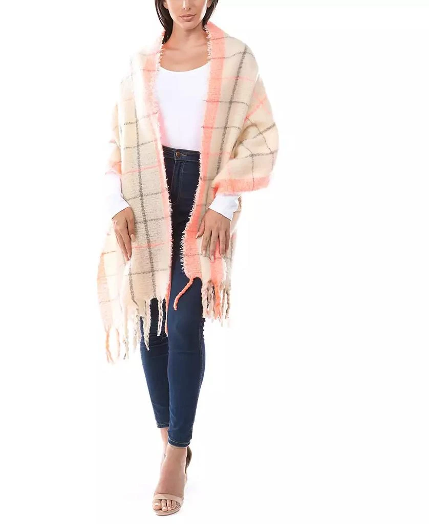 MARCUS ADLER Women's Neon Pop Plaid Blanket Scarf with Fringe 5