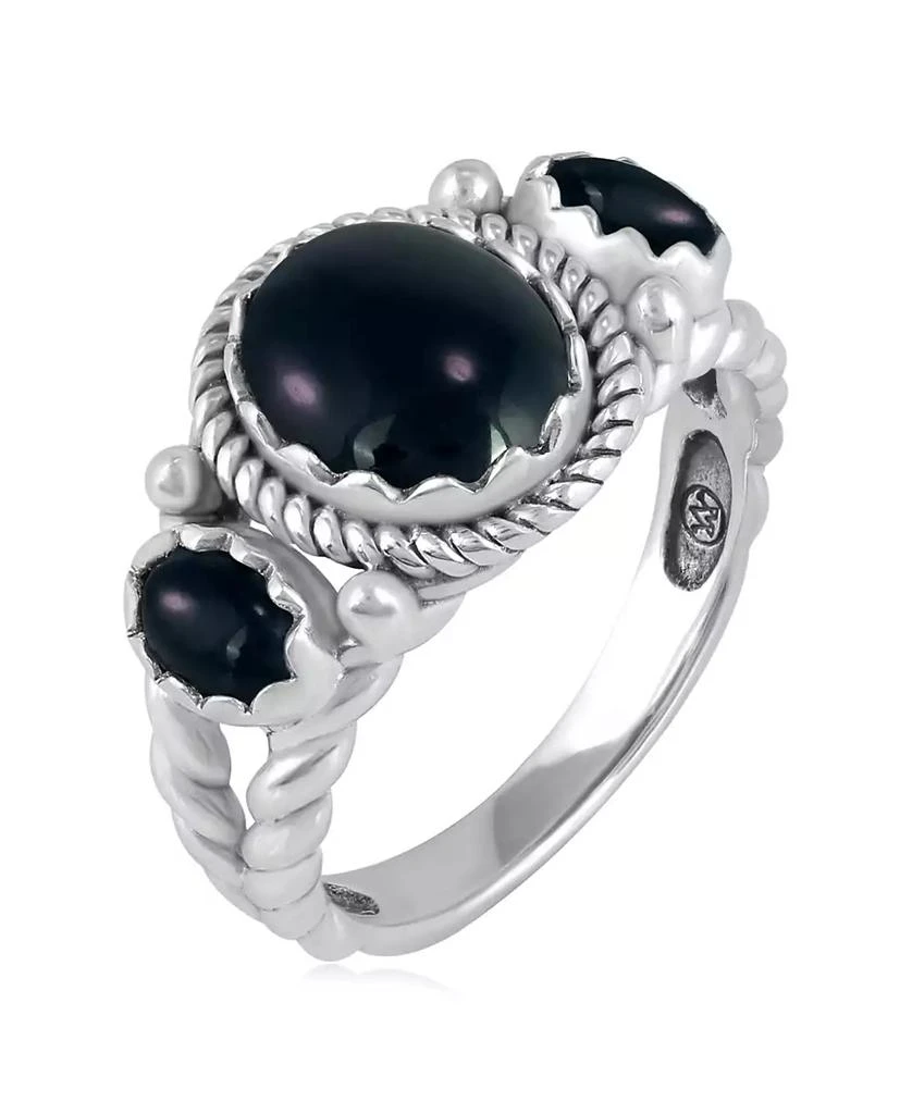 American West Jewelry Sterling Silver Black Agate 3-Stone Ring, Sizes 5 to 11 3