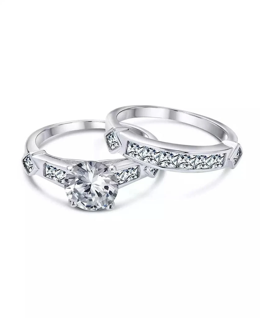 Bling Jewelry Classic CZ Art Deco 3CT Cubic Zirconia Promise Solitaire Ring Set 
Band Sterling 3