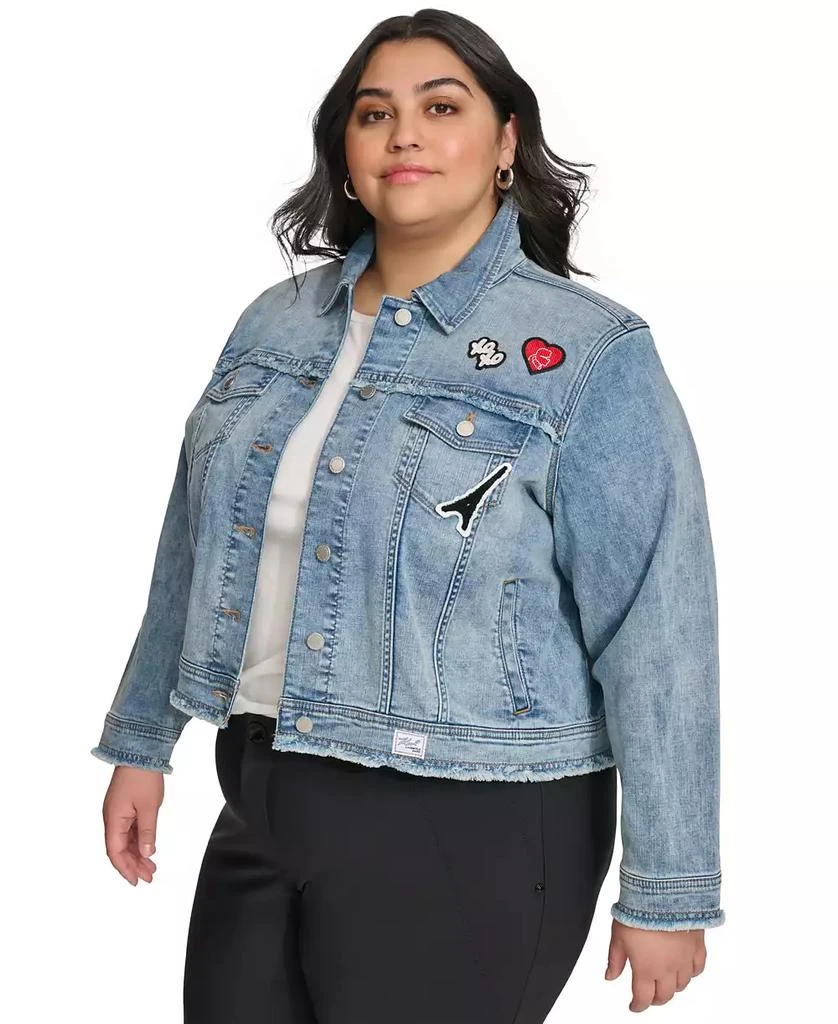 Karl Lagerfeld Paris Plus Size Patch-Trim Denim Jacket, First@Macy’s 1
