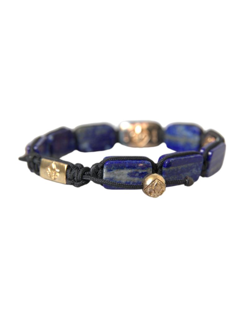 Nialaya Flat Bead  Lapis  CZ 925 Bracelet Men's Mens