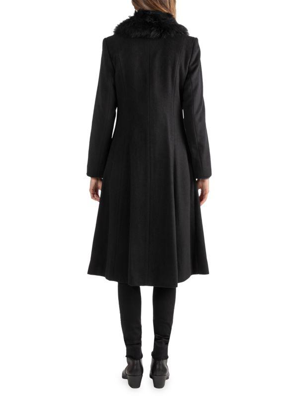 Sofia Cashmere Shearling-Collar Wool-Blend Princess Coat