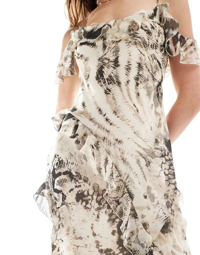 Mango Mango mixed animal bardot midi dress in grey 4