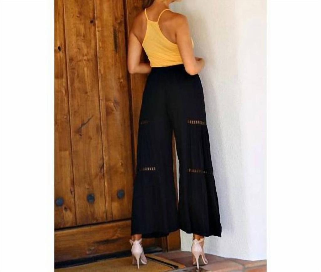 Angie Wide Leg Pants With Lace Insert In Black