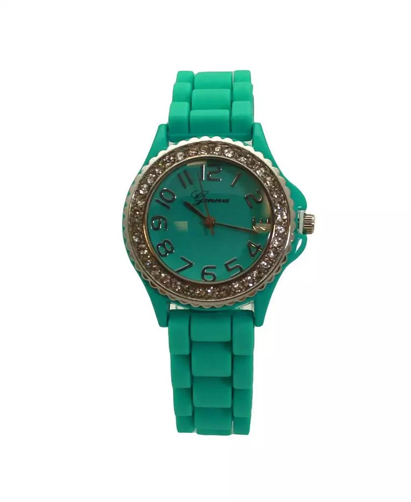 Olivia Pratt Teal Every Day Thin Band Silicone and Rhinestones Colorful Women Watch 1