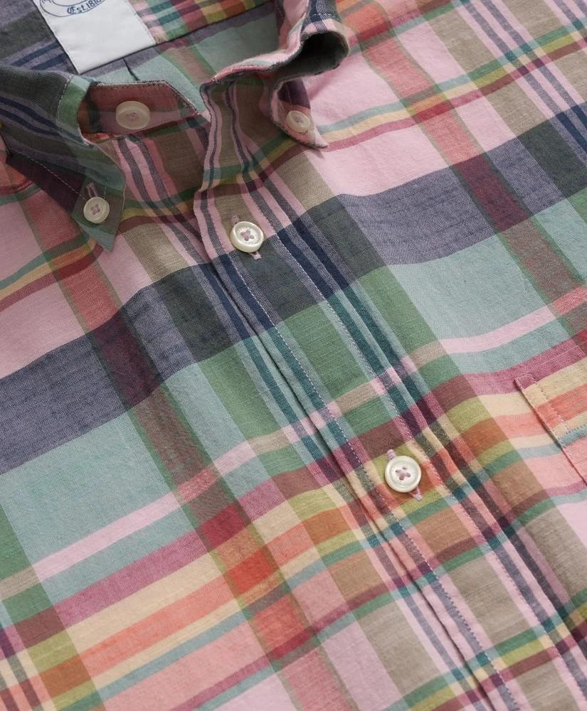 Brooks Brothers Washed Cotton Madras Polo Button-Down Collar, Short-Sleeve Shirt 2