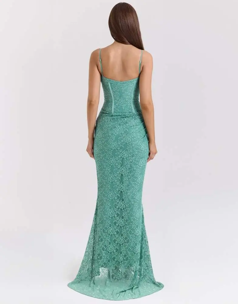House of CB House of CB Antonina lace corset maxi dress in jade 2