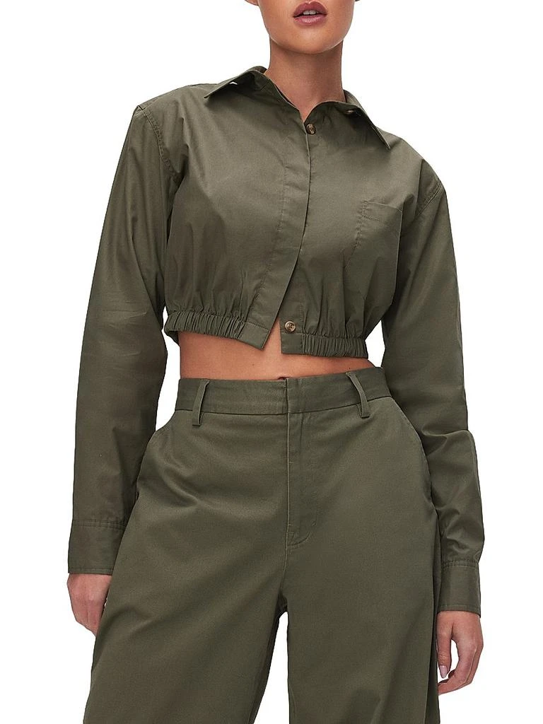 Good American Coated Poplin Cropped Shirt 1