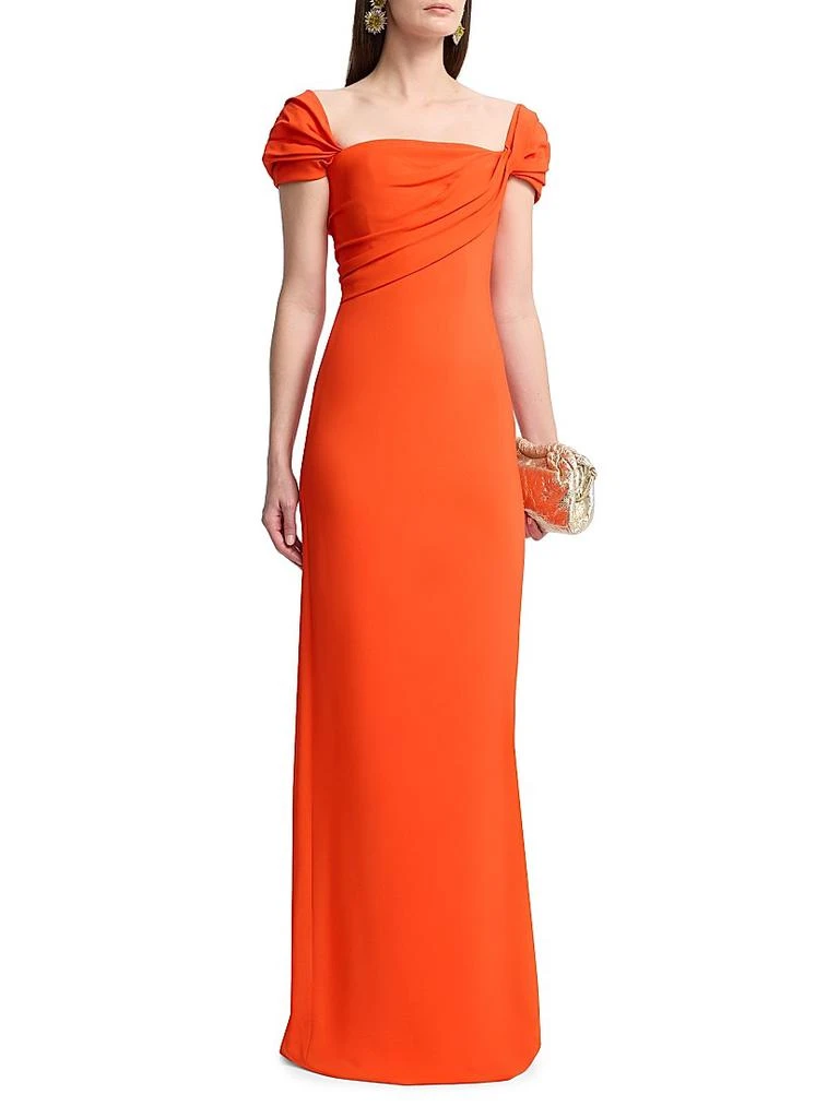 Oscar de la Renta Cady Draped Cap-Sleeve Gown 3