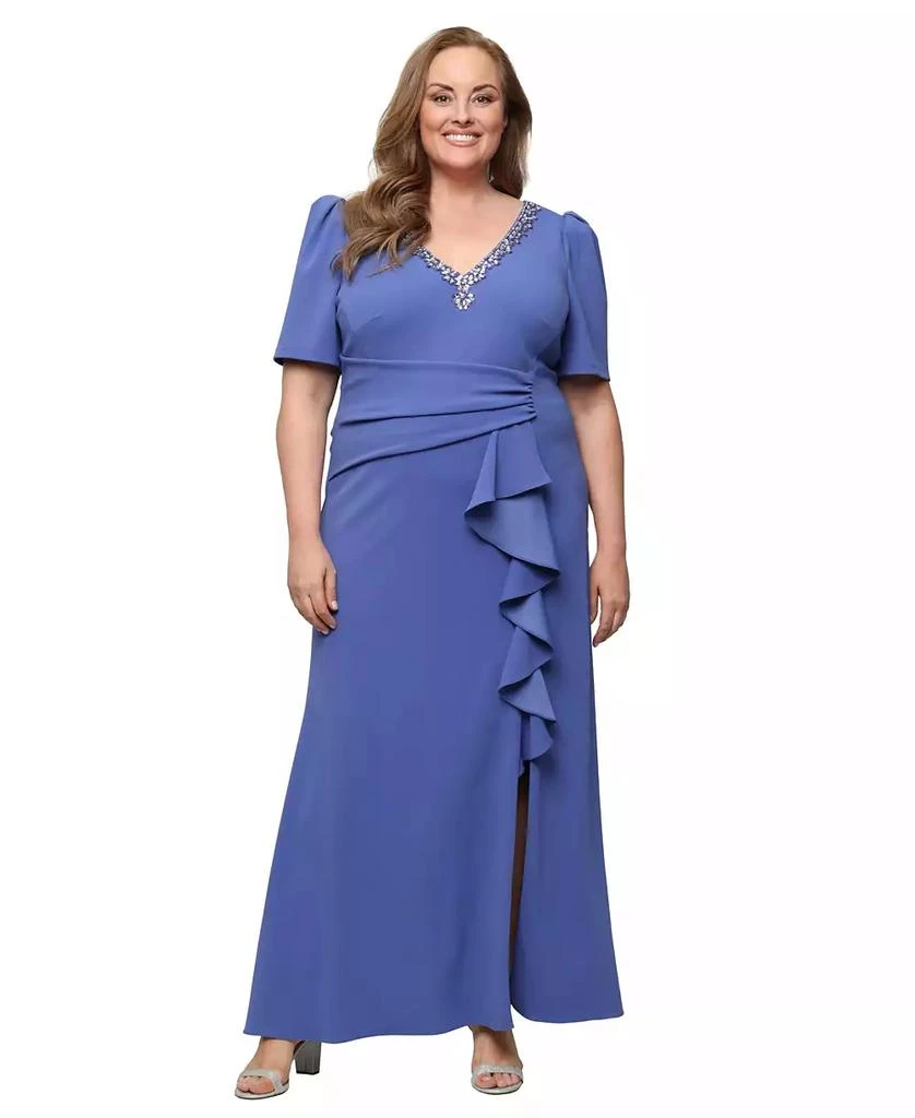 Alex Evenings Plus Size V-Neck Short-Sleeve Ball Gown