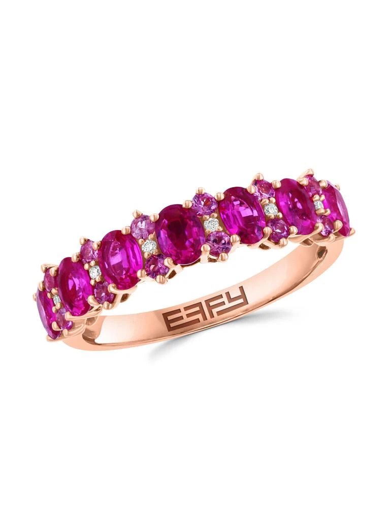 Effy 14K Rose Gold, Pink Sapphire, Ruby 
0.02 TCW Diamond Cluster Band Ring