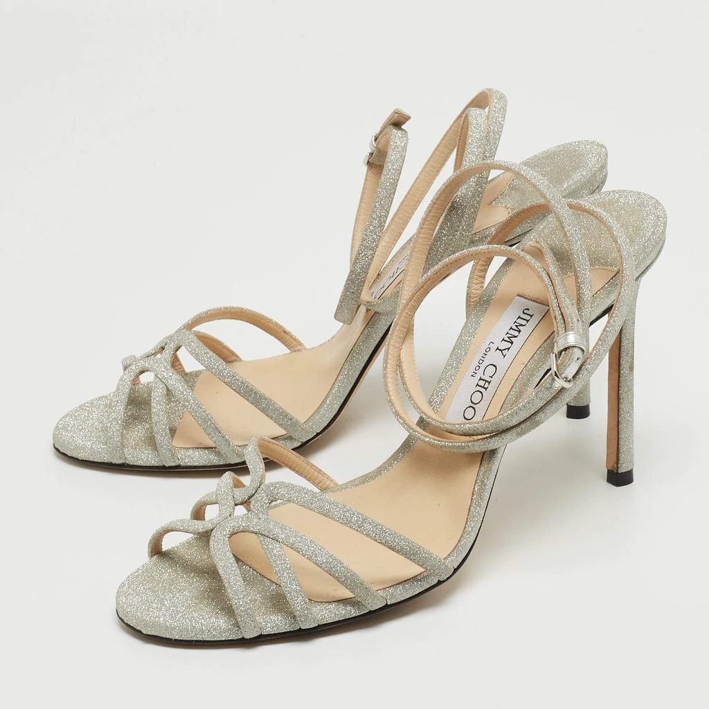 Jimmy Choo Jimmy Choo Silver Glitter Mime Ankle Wrap Sandals Size 39.5 2