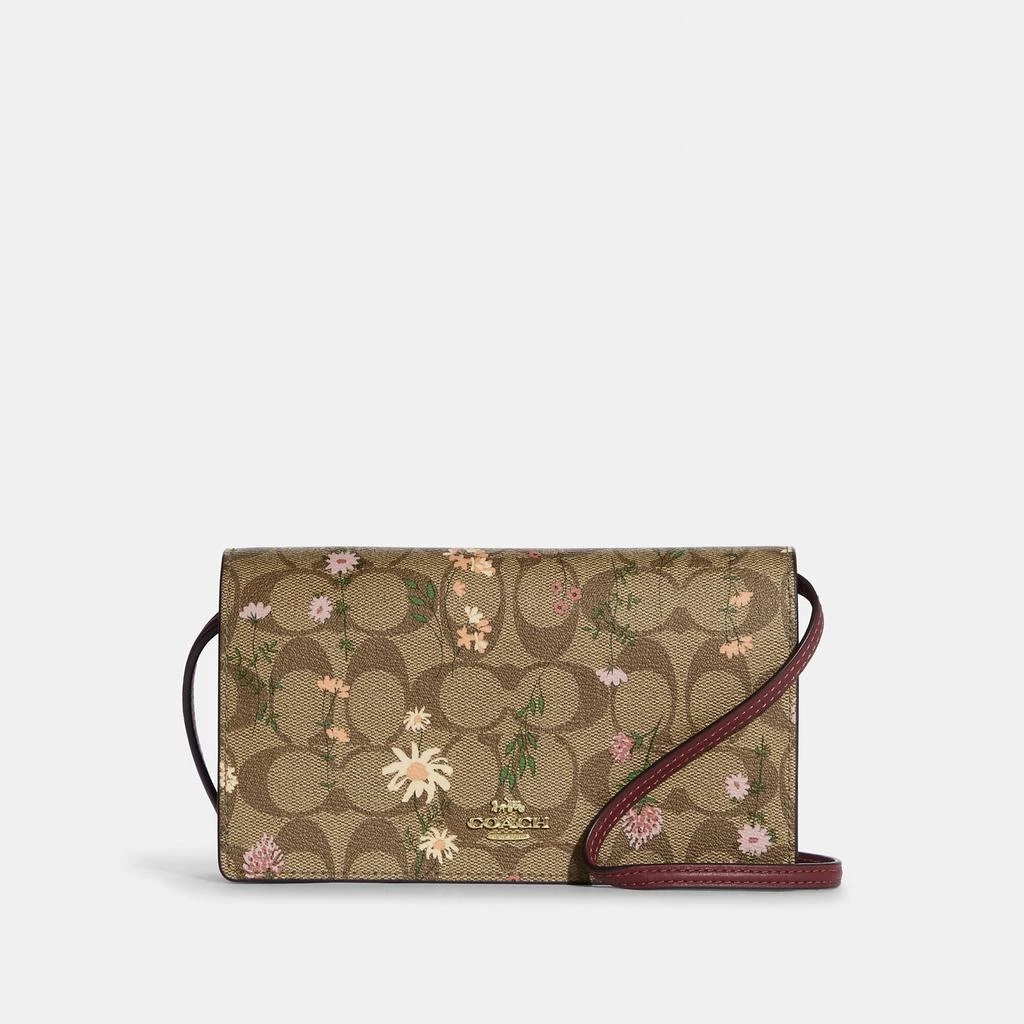 Coach Coach Outlet Anna Foldover Clutch Crossbody In Signature Canvas With Wildflower Print 1