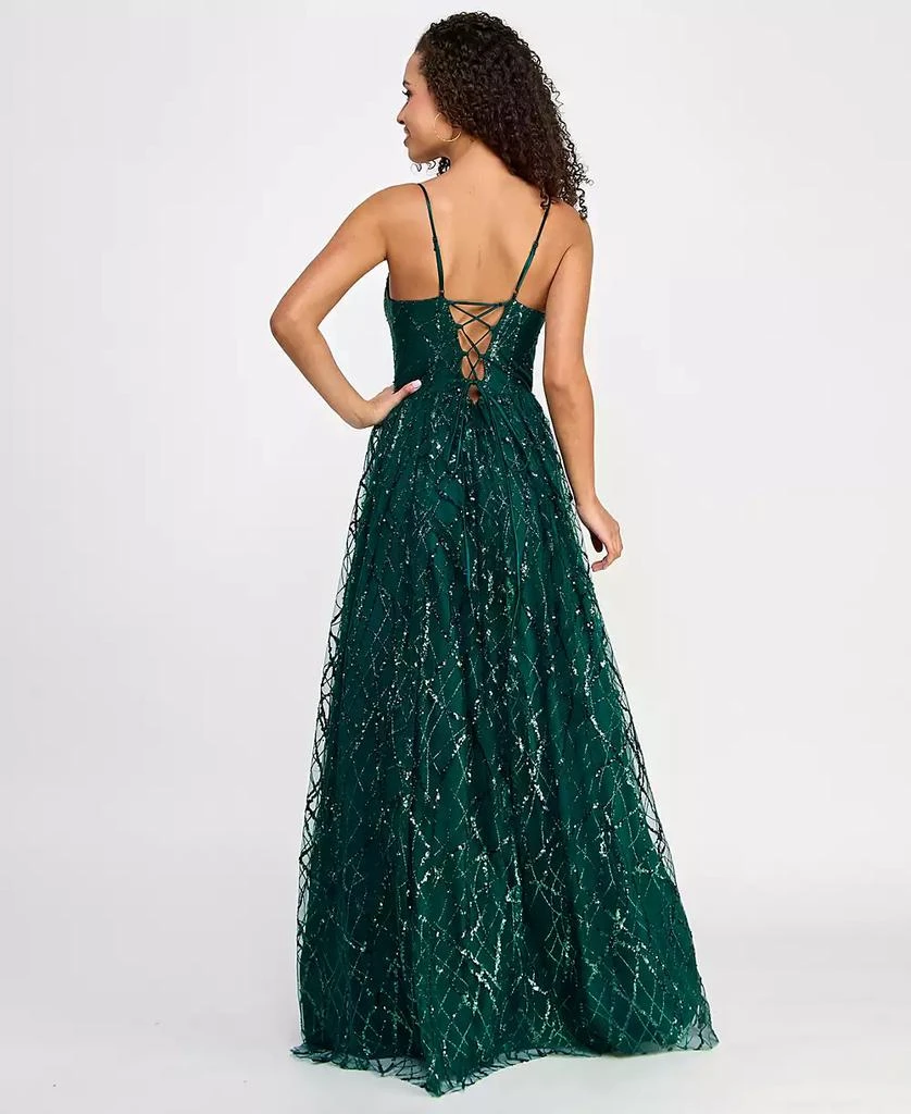 Say Yes Juniors' Glitter-Tulle Lace-Up V-Neck Gown, Created for Macy's 6