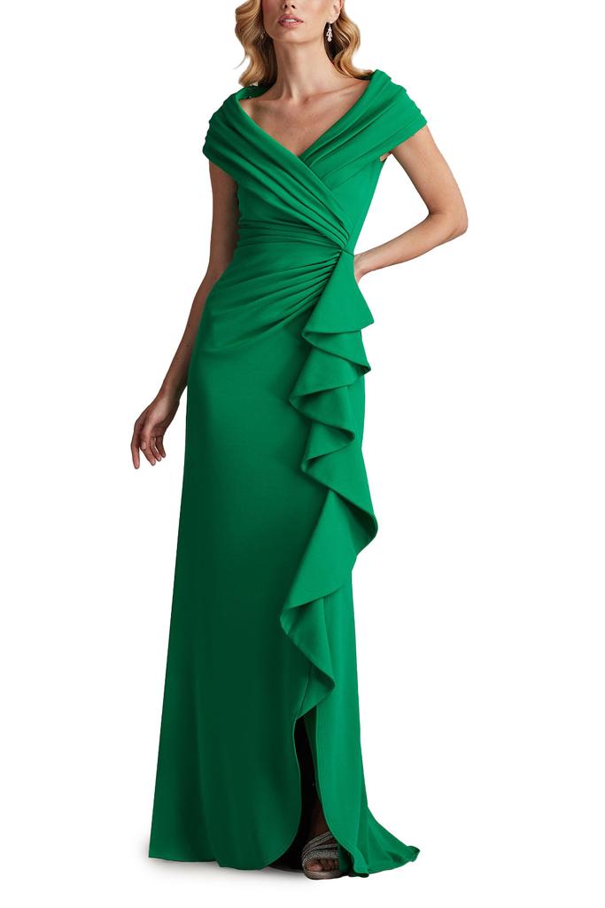 Tadashi Shoji Talise Waterfall Flounce Gown