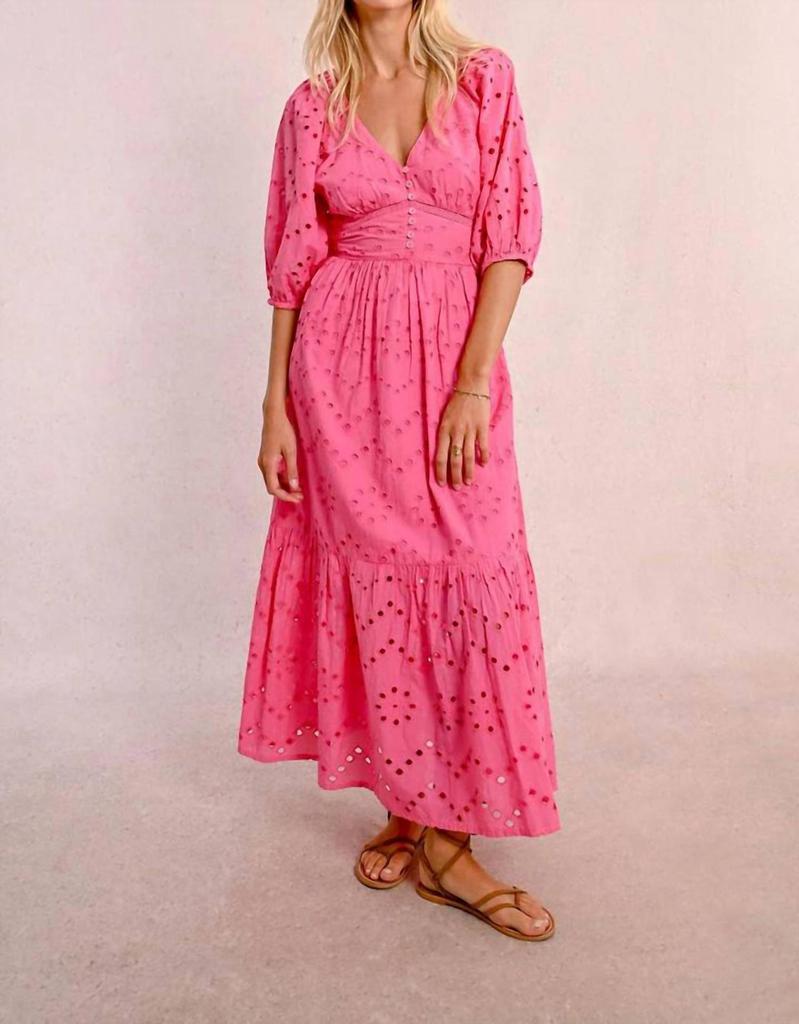 Molly Bracken Molly Bracken - Ruffle Sleeve V-neck Eyelet Dress