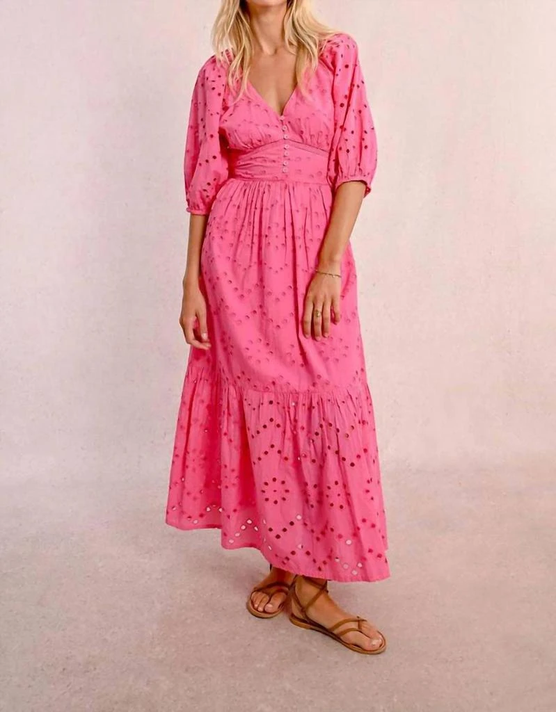 Molly Bracken Molly Bracken - Ruffle Sleeve V-neck Eyelet Dress 1